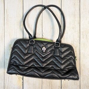 Lux de Ville Quilted Skull  with lime green  Purse Rockabilly Goth‎ Emo